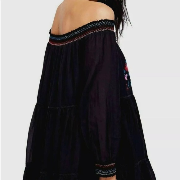FREE People Embroidered‎ Floral Black boho dress - Picture 3 of 8